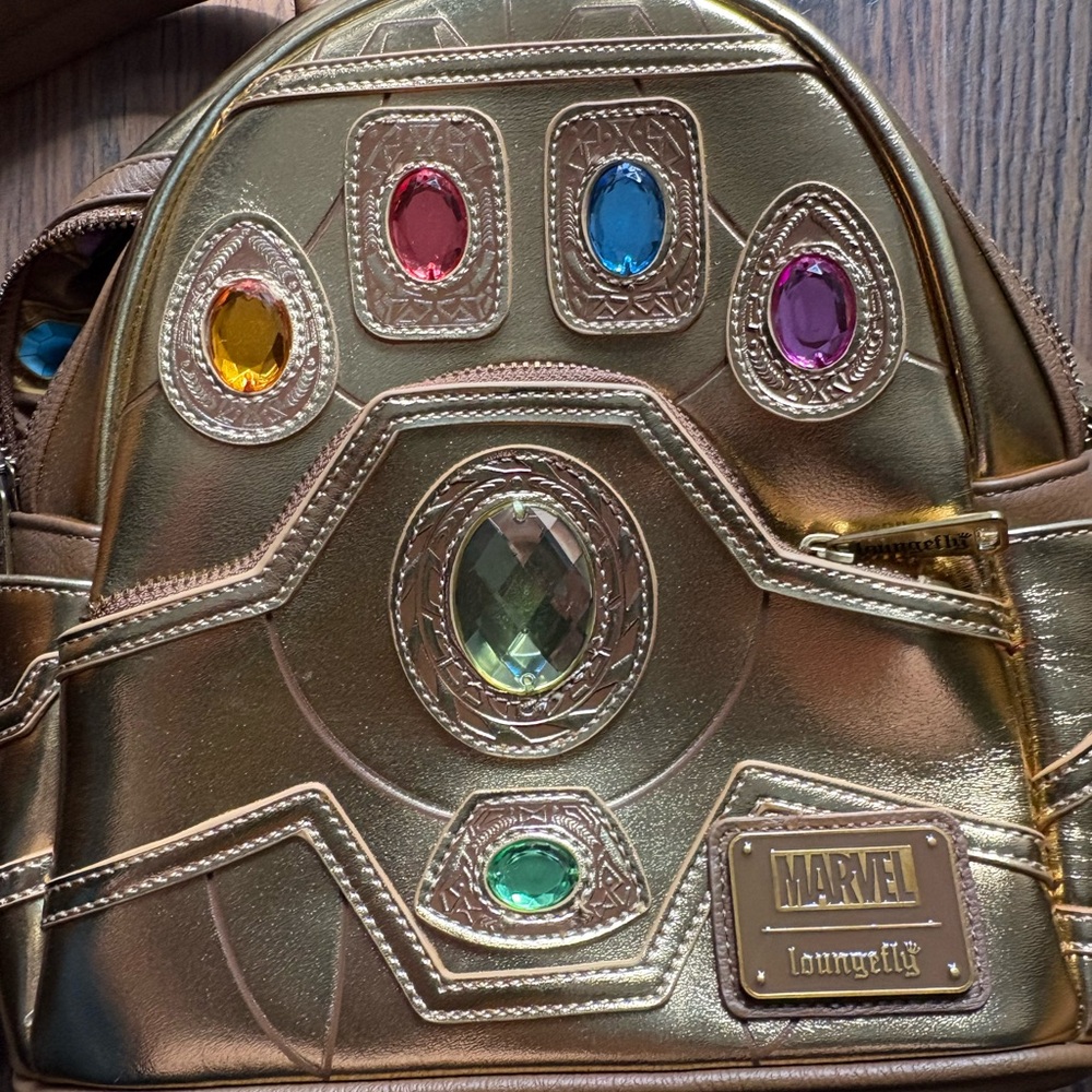 Loungefly Gold Marvel Backpack with Gem Accents